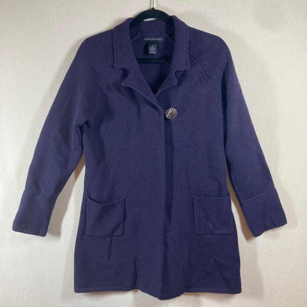 Elena Solano Long Wool Cardigan M Purple Cozy Comfort Casual Staple Minimalist